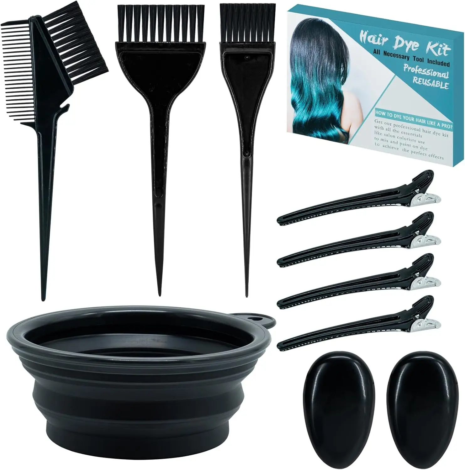 10 Pc Hair Bleach Kit - Dye Brush, Color Bowl, Earmuffs & Clips for Salon Bleaching & Highlighting
10 Pc Hair Bleach Kit - Dye Brush, Color Bowl, Earmuffs & Clips for Salon Bleaching & Highlighting