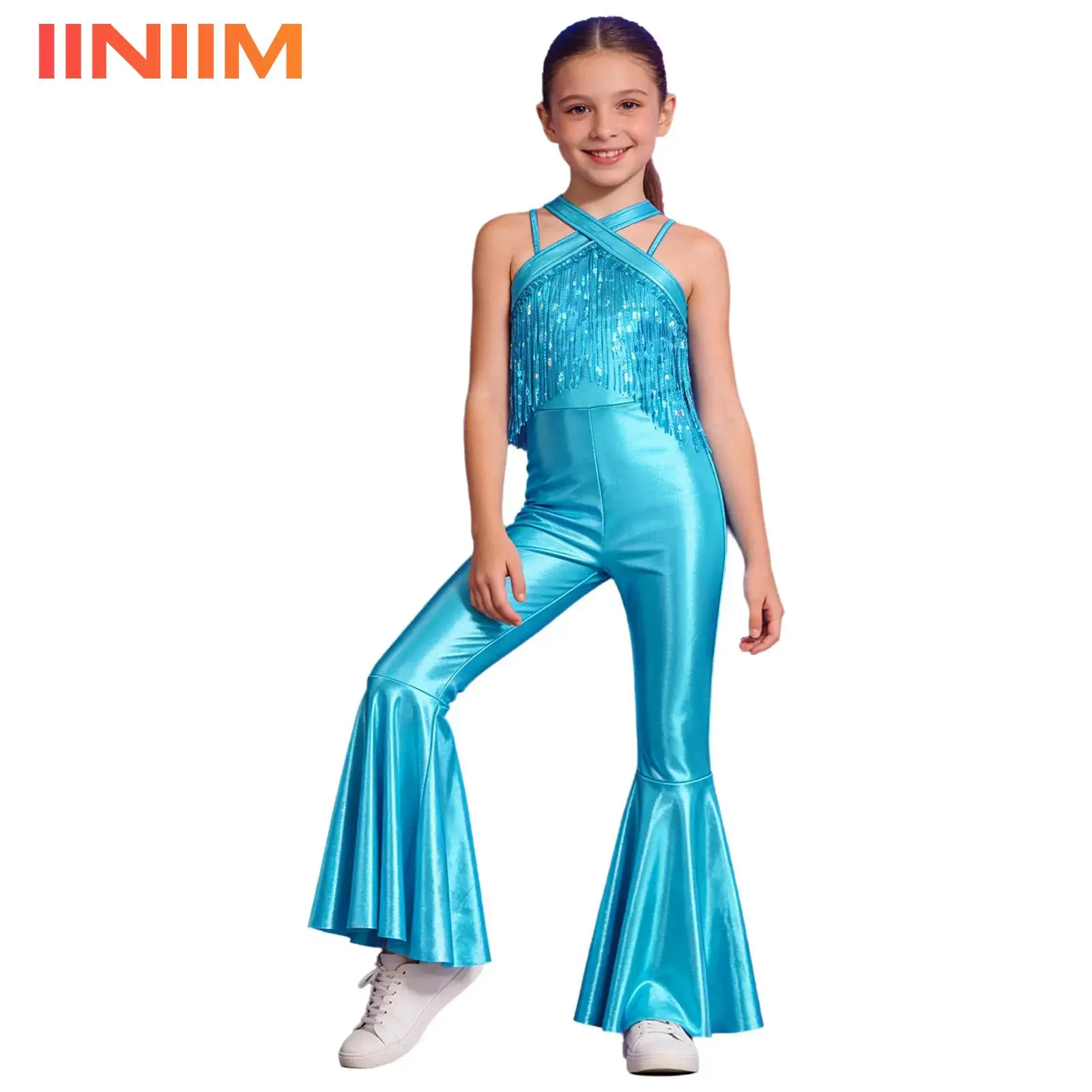 Kids Girls Shiny Sequins Metallic Fringe Jumpsuit Flare Pants Latin Jazz Hip Hop Dance Costume Flare Legs Performance Dancewear
Kids Girls Shiny Sequins Metallic Fringe Jumpsuit Flare Pants Latin Jazz Hip Hop Dance Costume Flare Legs Performance Dancewear