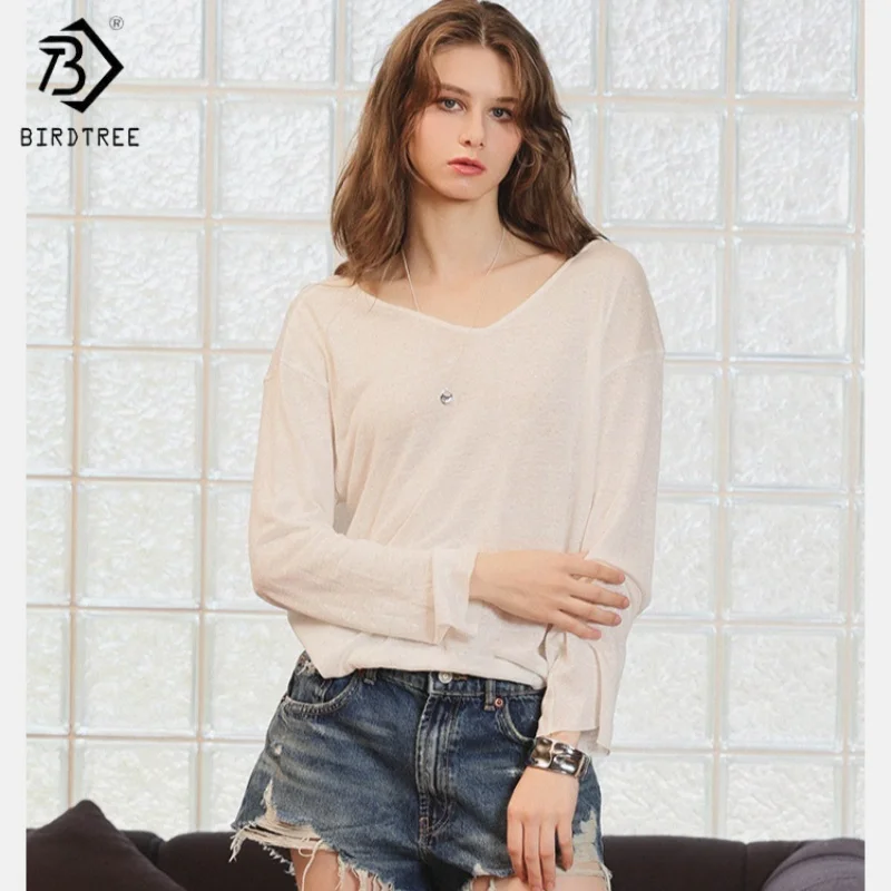 Birdtree,10% Silk 90% Linen T-shirt,Women Translucent Loose Tops,Long Sleeve V-neck Casual Tshirt,2025 New T5D916JF
Birdtree,10% Silk 90% Linen T-shirt,Women Translucent Loose Tops,Long Sleeve V-neck Casual Tshirt,2025 New T5D916JF