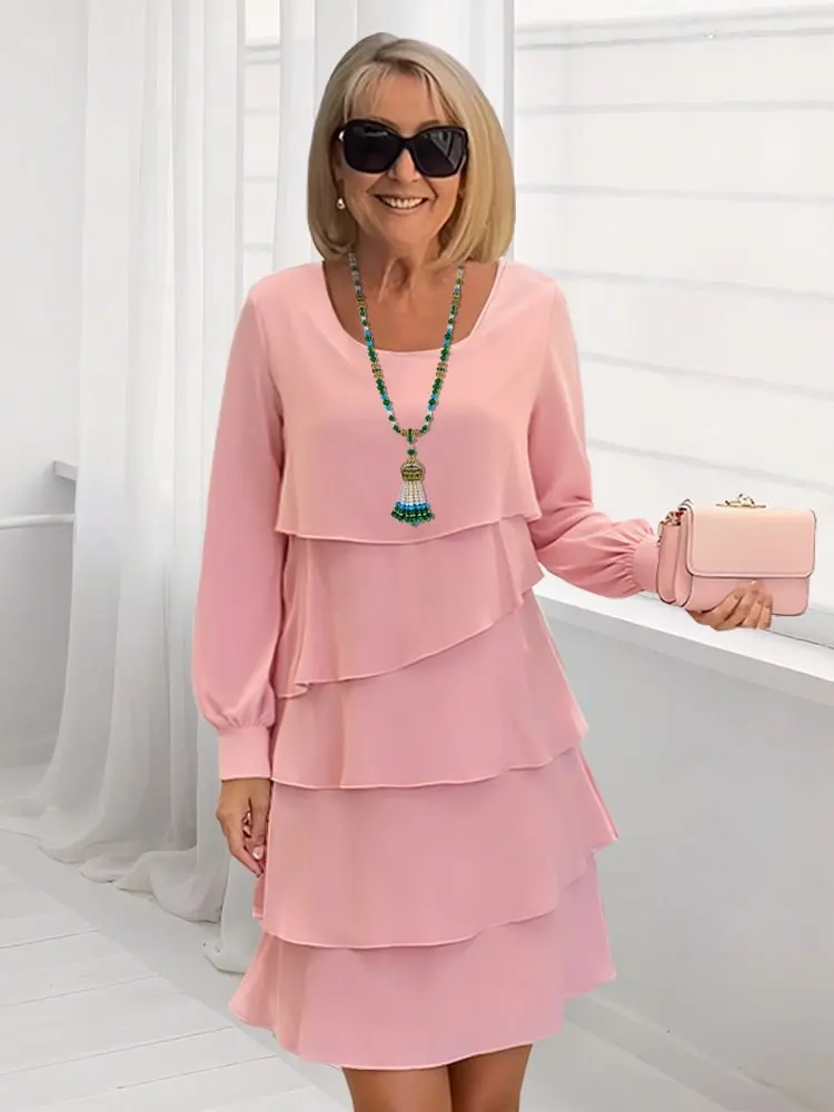Fashionable Ruffled Long-sleeved Dress Solid Color Women Summer Casual Loose Round Neck Dress Women 2025
Fashionable Ruffled Long-sleeved Dress Solid Color Women Summer Casual Loose Round Neck Dress Women 2025