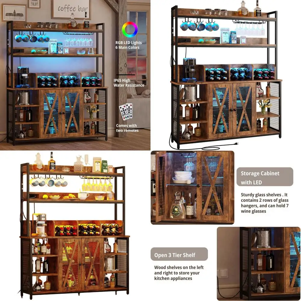 Промышленный 3-ярусный шкаф для алкоголя с LED-подсветкой и стеклянными держателями для бара, столовой и кухни, винтажный коричневый цвет
Промышленный 3-ярусный шкаф для алкоголя с LED-подсветкой и стеклянными держателями для бара, столовой и кухни, винтажный коричневый цвет