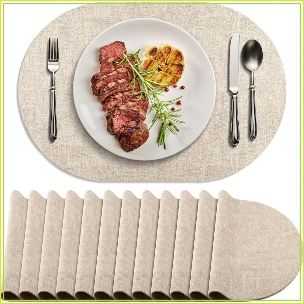 Set of 12 Washable Placemats, Heat Resistant Faux Leather Oval Table Mats, Non Slip Waterproof for Indoor Outdoor, Beige
Set of 12 Washable Placemats, Heat Resistant Faux Leather Oval Table Mats, Non Slip Waterproof for Indoor Outdoor, Beige