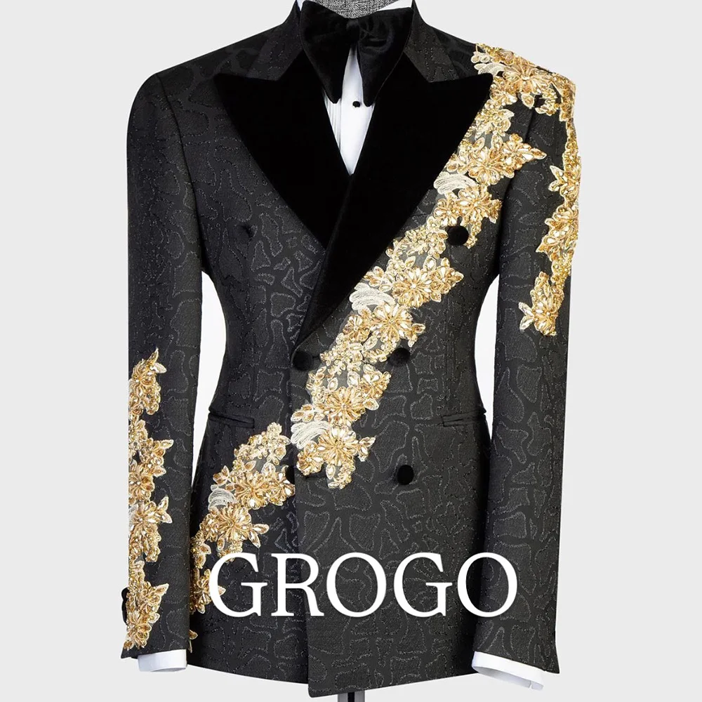 Black Jacquard Formal Wedding Suits Gold Appliques Beading Men's Business Suit 2 Pieces (Jacket+Pants) Man Tuxedo Groom Wear
Black Jacquard Formal Wedding Suits Gold Appliques Beading Men's Business Suit 2 Pieces (Jacket+Pants) Man Tuxedo Groom Wear