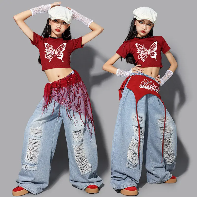 Hip Hop Jazz Dance Clothes Girl Kpop Show Stage Outfit Red Crop Top Loose Jeans Children Performance Costume Streetwear AMY3437
Hip Hop Jazz Dance Clothes Girl Kpop Show Stage Outfit Red Crop Top Loose Jeans Children Performance Costume Streetwear AMY3437