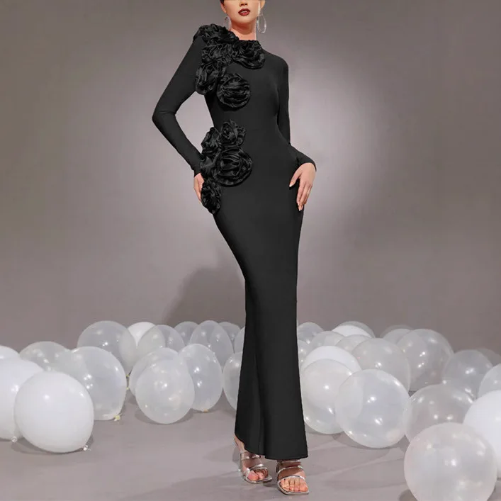 Fashionable 3D Flower Slim Wrap Dress Evening Gown Long Dress Cross-Border New Style Mid-Waist Polyester Spring Season
Fashionable 3D Flower Slim Wrap Dress Evening Gown Long Dress Cross-Border New Style Mid-Waist Polyester Spring Season