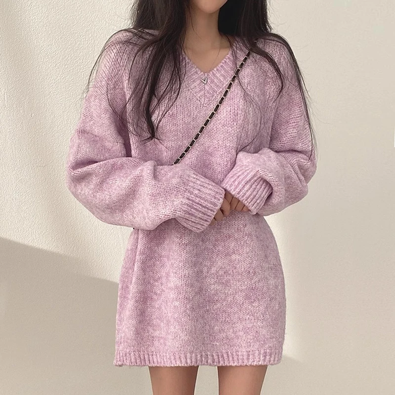 V-neck Soft Loose Knit Sweater Dress Korean Chic Autumn Winter Sweet Lazy Style Short Dresses Women's Fashion Long Sleeved Top
V-neck Soft Loose Knit Sweater Dress Korean Chic Autumn Winter Sweet Lazy Style Short Dresses Women's Fashion Long Sleeved Top