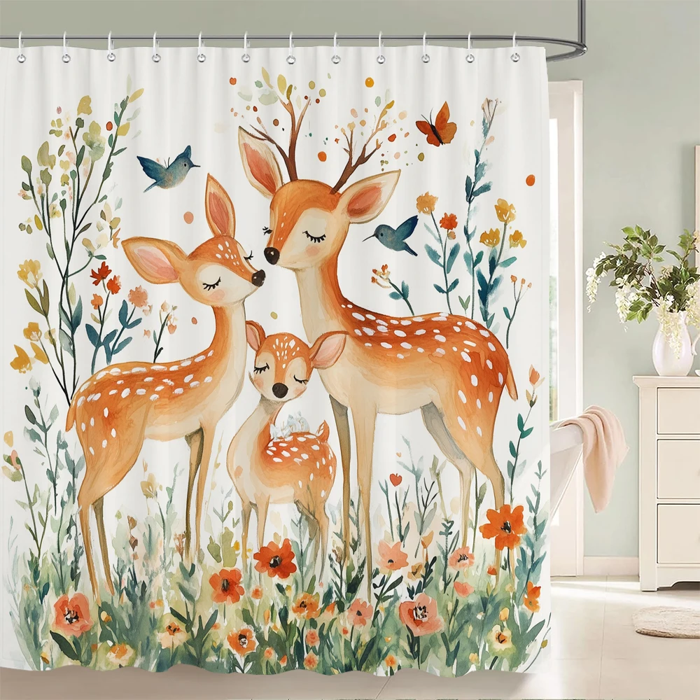 Plants, flowers, Foxes, sika deer, animal printing Shower Curtain, Bathroom Decorative cartoon Shower Curtain, with Hooks 
Plants, flowers, Foxes, sika deer, animal printing Shower Curtain, Bathroom Decorative cartoon Shower Curtain, with Hooks