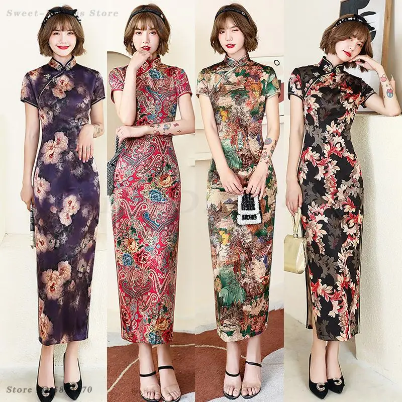 Elegant Cheongsam Women Qipao Chinese Style Dress Vintage Mandarin Collar Cheongsams Big Size 5XL Vestidos Evening Party Gown
Elegant Cheongsam Women Qipao Chinese Style Dress Vintage Mandarin Collar Cheongsams Big Size 5XL Vestidos Evening Party Gown
