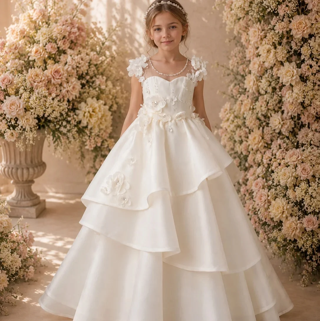 Customized Ivory Satin Flower Girl Dress For Wedding Floral Appliques Pearls Floor Length With Bow Princess First Communion Gown
Customized Ivory Satin Flower Girl Dress For Wedding Floral Appliques Pearls Floor Length With Bow Princess First Communion Gown
