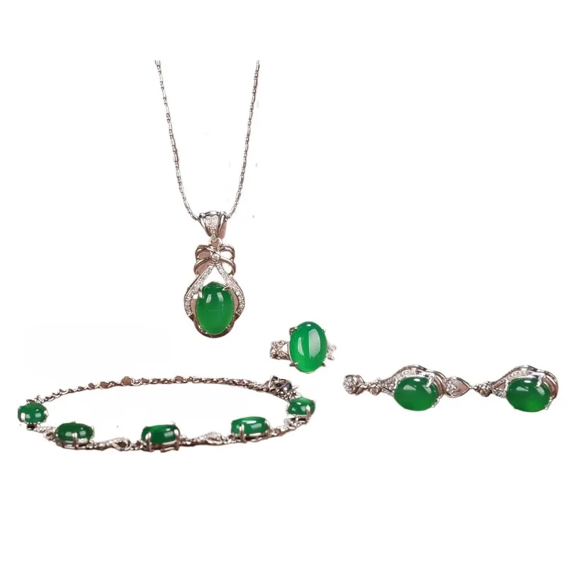 Silver inlaid chalcedony pendant fashion women's necklace stud earrings bracelet ring four-piece set
Silver inlaid chalcedony pendant fashion women's necklace stud earrings bracelet ring four-piece set
