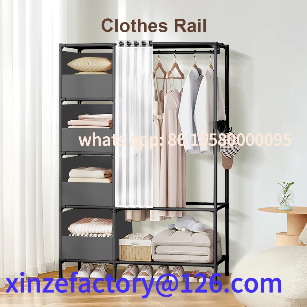 Customizable Simple wardrobe double rows with door curtains, Open Vertical Hanger, Thickened and Reinforced Steel Tube Wardrobe
Customizable Simple wardrobe double rows with door curtains, Open Vertical Hanger, Thickened and Reinforced Steel Tube Wardrobe