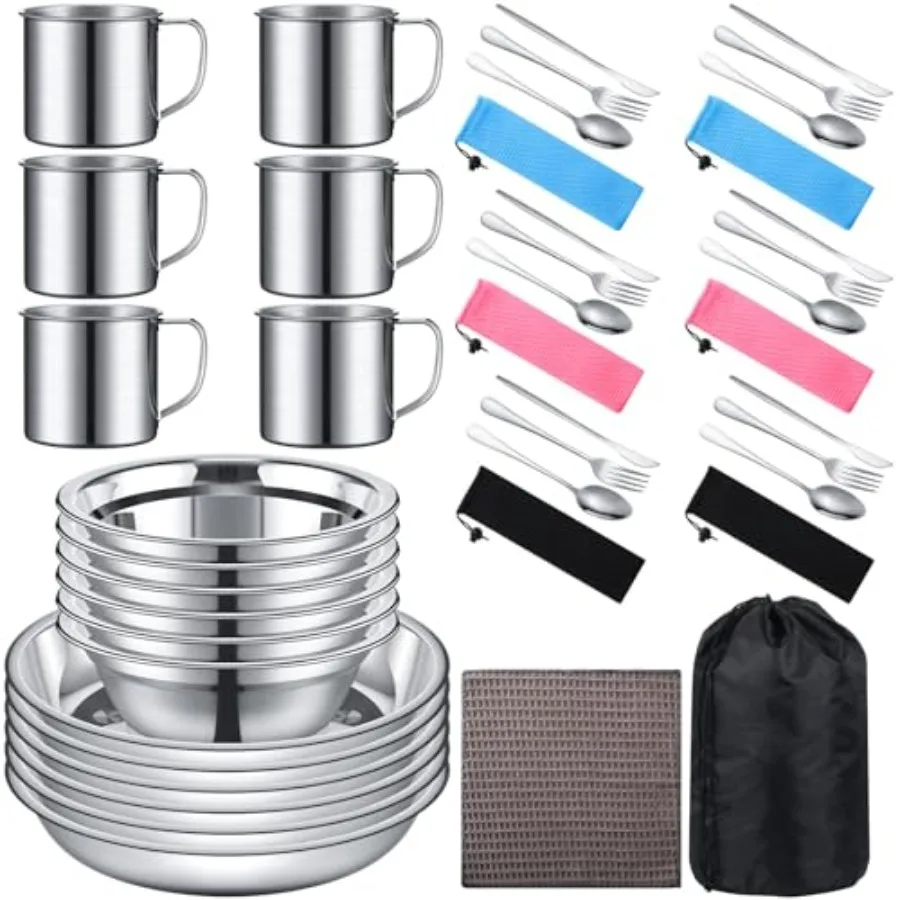 Outdoor Camping Cookware Mess Kit Polished Stainless Steel Dishes Camping Utensils Portable Tableware with Plates Cups Spoons F
Outdoor Camping Cookware Mess Kit Polished Stainless Steel Dishes Camping Utensils Portable Tableware with Plates Cups Spoons F