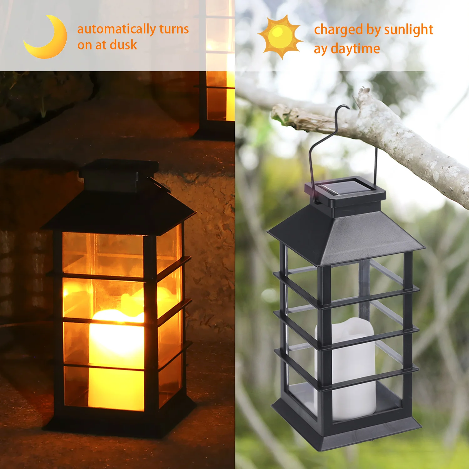 Solar Powered Lantern Light Outdoor Flickering Flame Fire Candle LED Lamp Hanging Decorative Lighting For Garden Patio Courtyard
Solar Powered Lantern Light Outdoor Flickering Flame Fire Candle LED Lamp Hanging Decorative Lighting For Garden Patio Courtyard