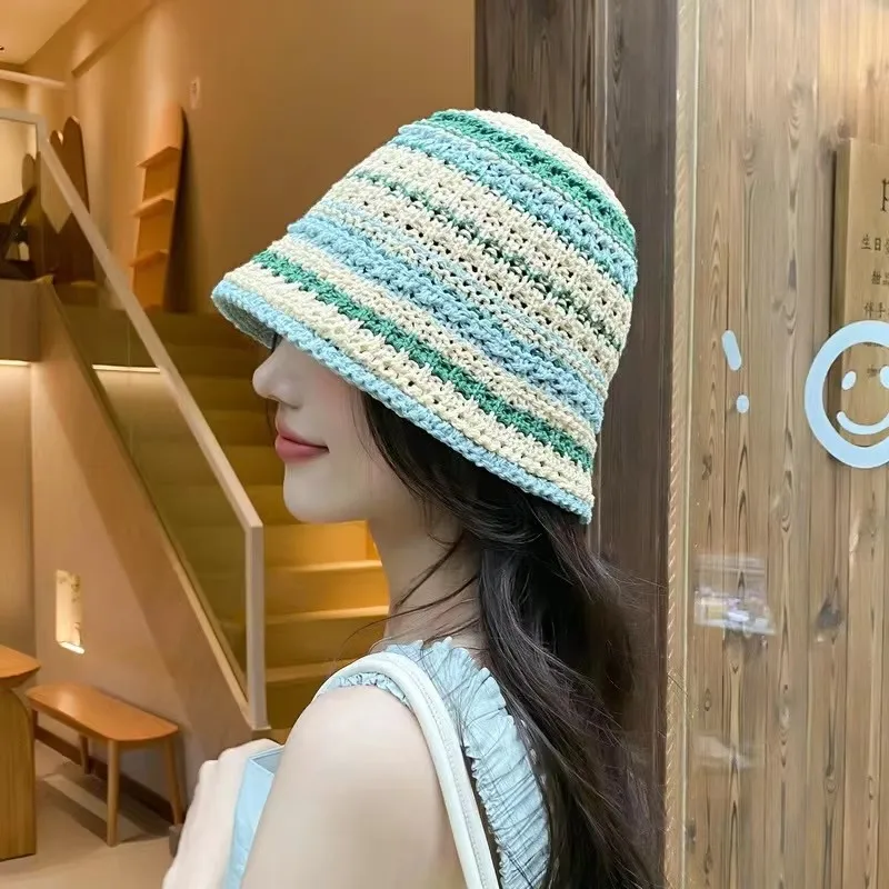 Handmade Crochet Striped Bucket Hat For Women Hollow Knitted Cotton Panama Lovely Rainbow Fisherman Hats Summer Holiday Sun Caps
Handmade Crochet Striped Bucket Hat For Women Hollow Knitted Cotton Panama Lovely Rainbow Fisherman Hats Summer Holiday Sun Caps
