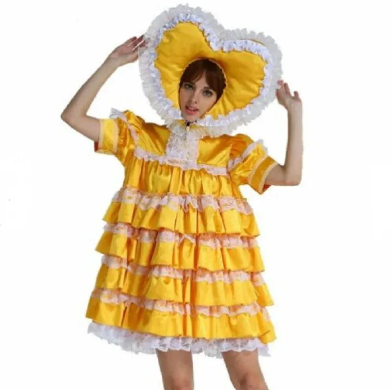 Sexy adult baby sissy girl yellow satin multi-layer ruffle edge lockable maid cosplay costume customizable
Sexy adult baby sissy girl yellow satin multi-layer ruffle edge lockable maid cosplay costume customizable