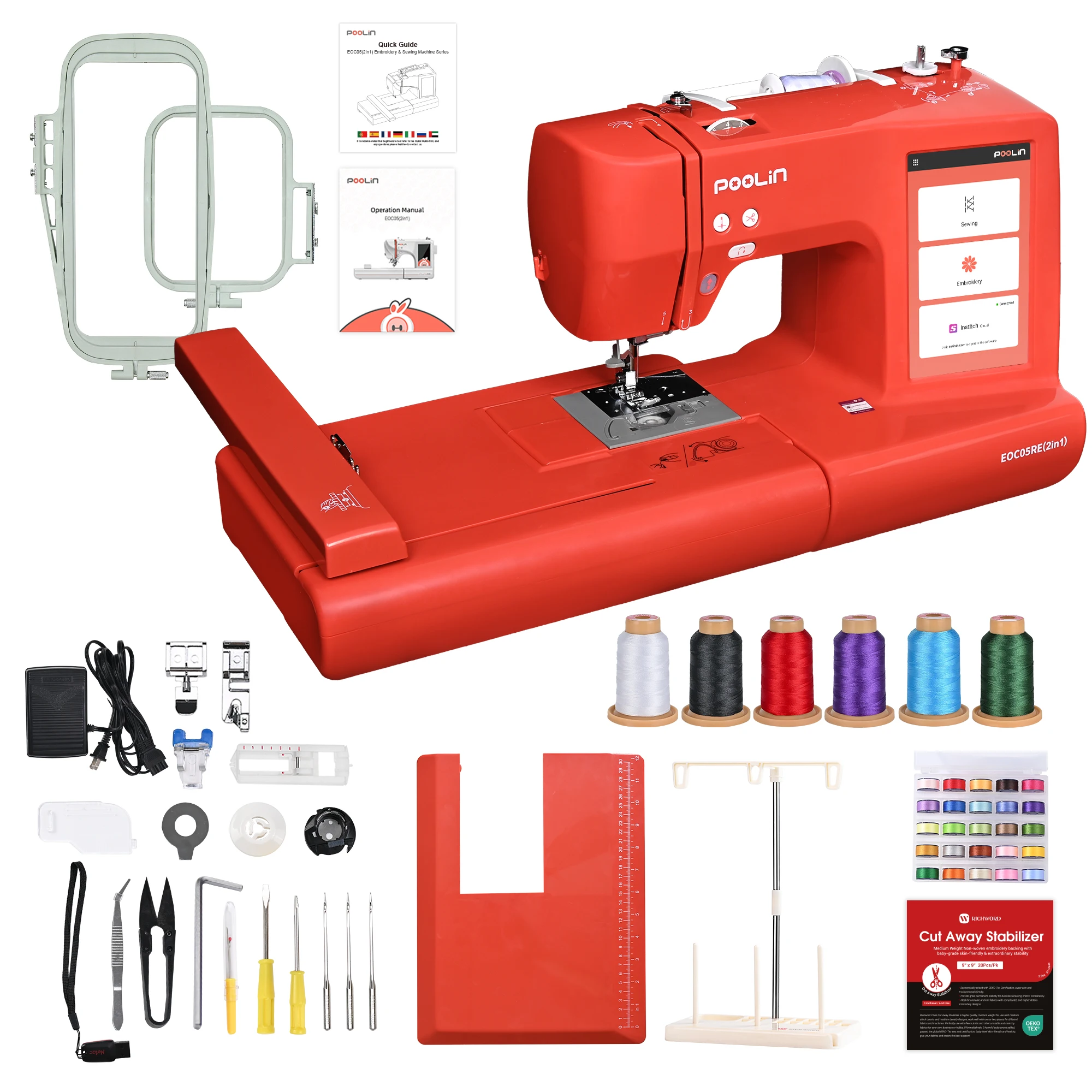 POOLIN EOC05RE 2in1 Embroidery Sewing Machine, Computerized Home Machine for Beginners with Starter Kit
POOLIN EOC05RE 2in1 Embroidery Sewing Machine, Computerized Home Machine for Beginners with Starter Kit