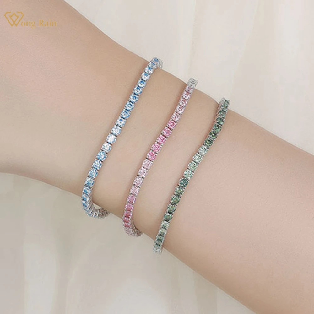 Wong Rain 925 Sterling Silver 3EX Colorful 3 MM Real Moissanite Diamonds Gemstone Tennis Chain Bracelets Bangle Fine Jewelry
Wong Rain 925 Sterling Silver 3EX Colorful 3 MM Real Moissanite Diamonds Gemstone Tennis Chain Bracelets Bangle Fine Jewelry