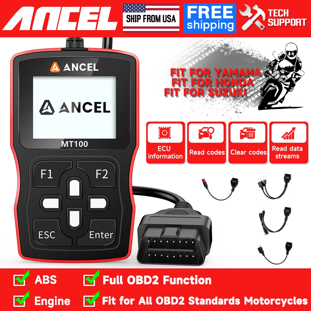 ANCEL MT100 OBD2 Scanner Motorcycle Diagnostic Tool Code Reader for Motor Engine Check ABS For YAMAHA HONDA SUZUKI
ANCEL MT100 OBD2 Scanner Motorcycle Diagnostic Tool Code Reader for Motor Engine Check ABS For YAMAHA HONDA SUZUKI 