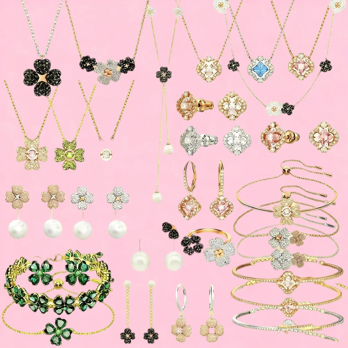 Flower-shaped Earrings, Necklaces, and Bracelets, Adorned with Diamonds and Pearls, Cute Exquisite. Suitable for Women's
Flower-shaped Earrings, Necklaces, and Bracelets, Adorned with Diamonds and Pearls, Cute Exquisite. Suitable for Women's