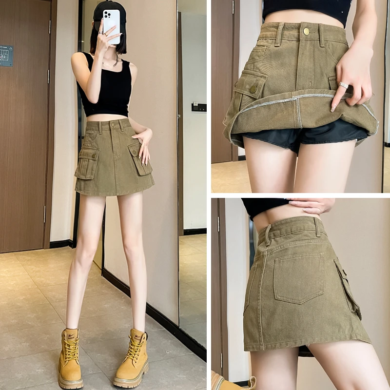 Spring Summer Women High Waisted Pockets A Line Skirt , Woman Casual Korean Style Denim Skirts
Spring Summer Women High Waisted Pockets A Line Skirt , Woman Casual Korean Style Denim Skirts