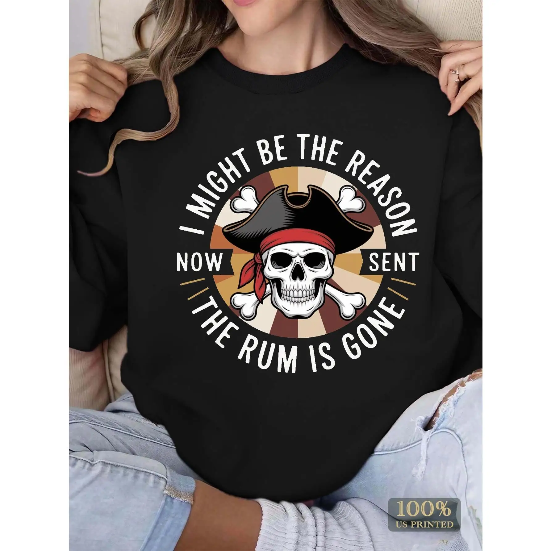 Funny Pirate Rum Crewneck Sweatshirt, I'm The Reason The Rum Is Gone Pullover, Unisex Halloween Costume Top 
Funny Pirate Rum Crewneck Sweatshirt, I'm The Reason The Rum Is Gone Pullover, Unisex Halloween Costume Top