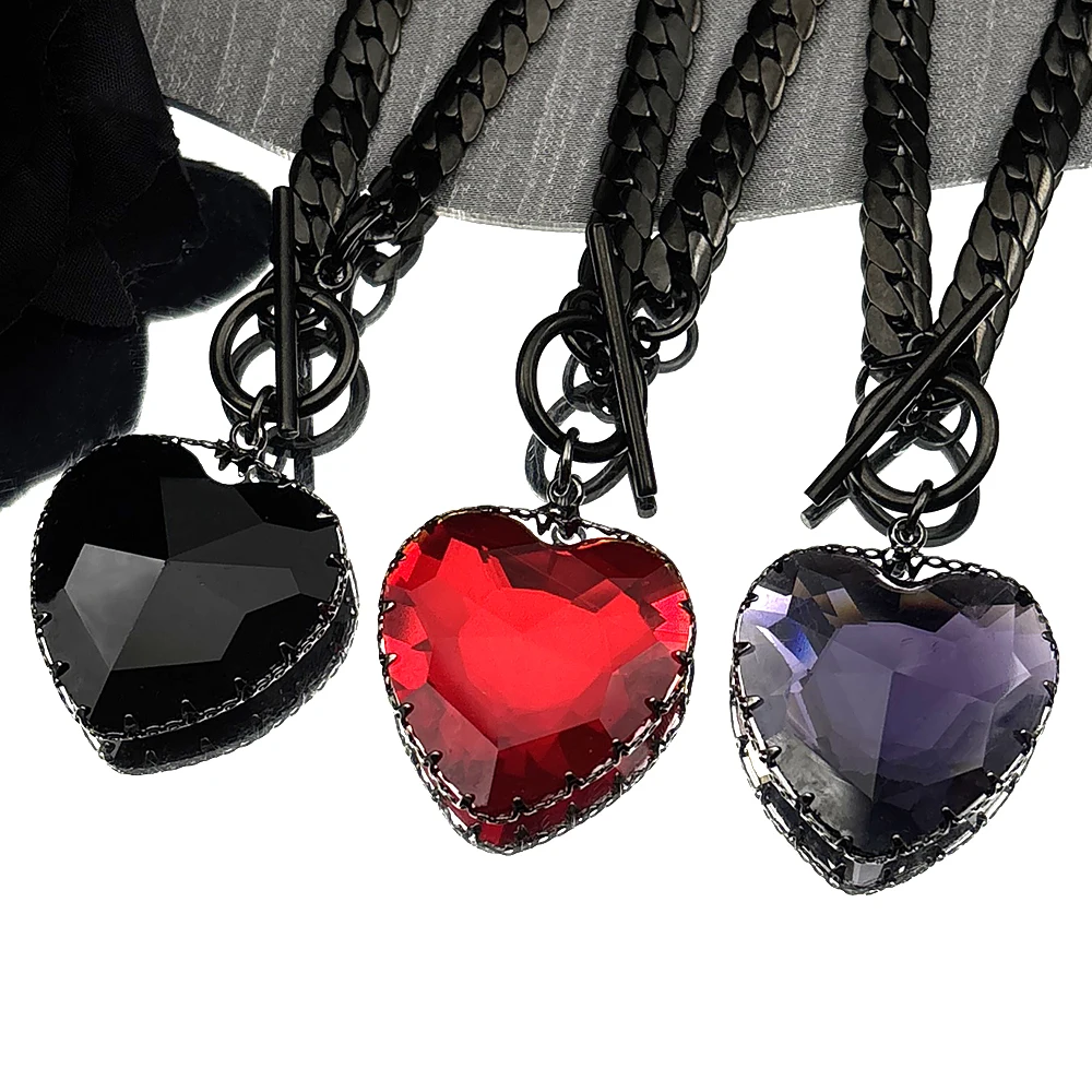 Gothic Punk Red Heart Glass Pendant Necklace for Women Men Stainless Steel Black Color Clavicle Chain Choker Necklaces Jewelry
Gothic Punk Red Heart Glass Pendant Necklace for Women Men Stainless Steel Black Color Clavicle Chain Choker Necklaces Jewelry