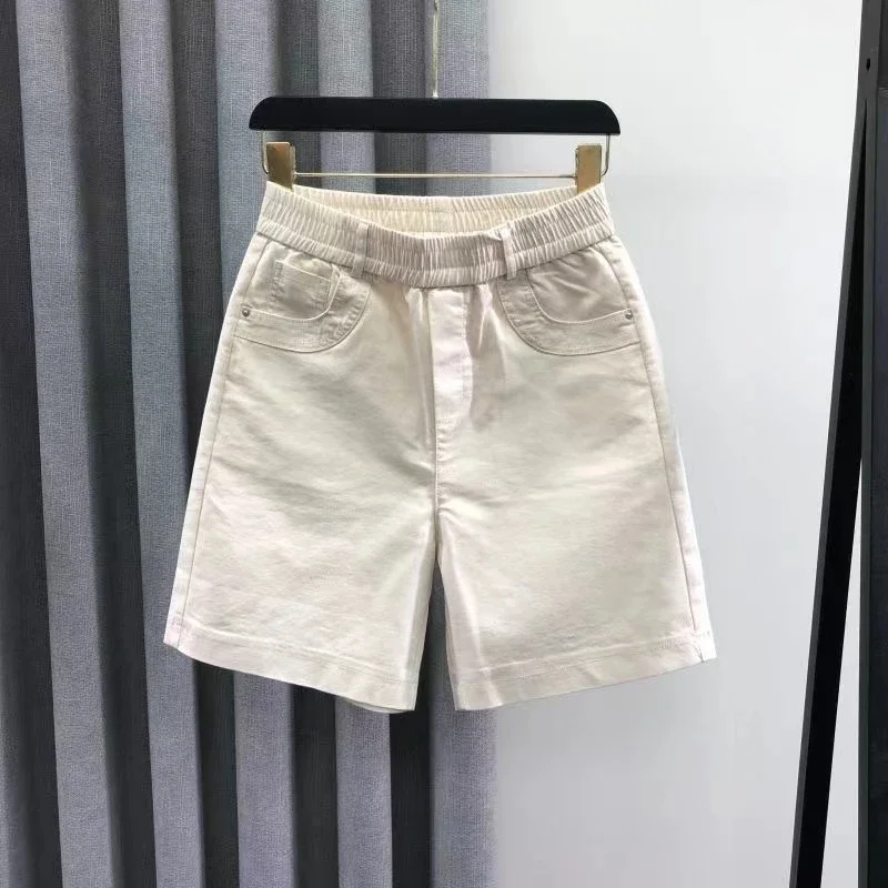 Women's Beige Elastic Waist Casual Denim Shorts Loose Straight Leg Stretch Knee Length Pants Summer
Women's Beige Elastic Waist Casual Denim Shorts Loose Straight Leg Stretch Knee Length Pants Summer
