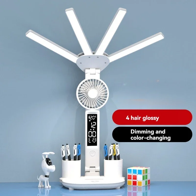 LED Eye Protection Lamp with Temperature Display Foldable Four Head Reading Lamp with Fan,Adjustable Angle,cell Phone Stand
LED Eye Protection Lamp with Temperature Display Foldable Four Head Reading Lamp with Fan,Adjustable Angle,cell Phone Stand