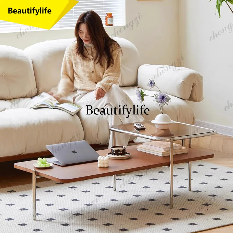H Mid Century Modern Solid Wood Coffee Table 2-Tier Stainless Steel Frame Tempered Glass
H Mid Century Modern Solid Wood Coffee Table 2-Tier Stainless Steel Frame Tempered Glass