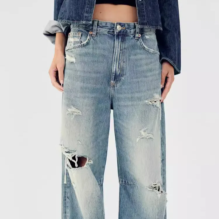 Loose Balloon Sle Denim Jeans Women's Spring New Arrival Hole Decoration Wide Leg Pants Casual Faion Trousers
Loose Balloon Sle Denim Jeans Women's Spring New Arrival Hole Decoration Wide Leg Pants Casual Faion Trousers
