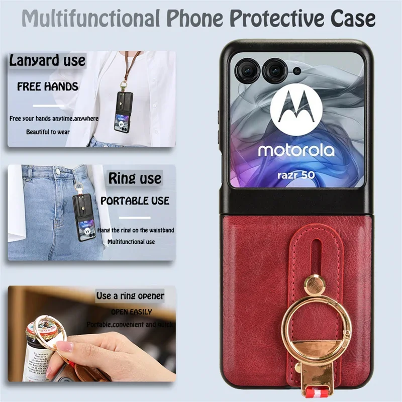 For Motorola Moto Razr 60 Case Shockproof Wristband Ring Bracket Back Cover For Moto Razr60 Protective Leather Phone Case
For Motorola Moto Razr 60 Case Shockproof Wristband Ring Bracket Back Cover For Moto Razr60 Protective Leather Phone Case