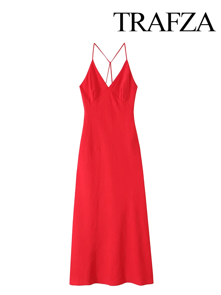 TRAFZA Summer Woman New Elegant V-Neck Sleeveless Party Solid Sling Dress Women Dress Sexy Backless Underwear Style Midi Dress
TRAFZA Summer Woman New Elegant V-Neck Sleeveless Party Solid Sling Dress Women Dress Sexy Backless Underwear Style Midi Dress