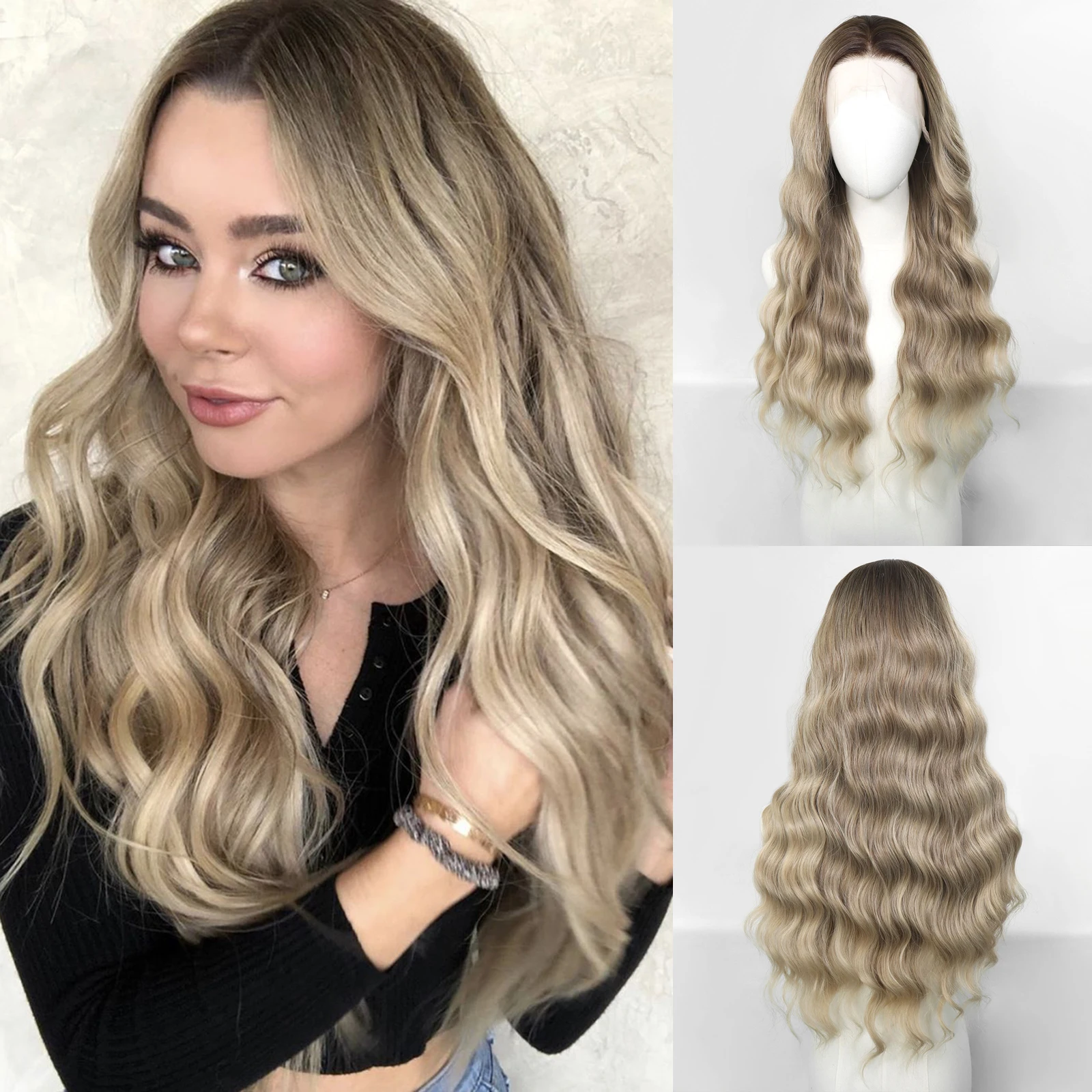 Women's 24Inch Ombre Light brown Long Curly Wavy Silk Synthetic Transparent Lace Front Wigs with Dark Roots Natural Hairline Wig
Women's 24Inch Ombre Light brown Long Curly Wavy Silk Synthetic Transparent Lace Front Wigs with Dark Roots Natural Hairline Wig