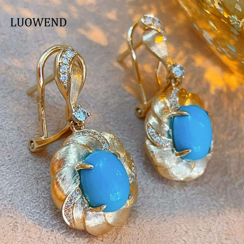 LUOWEND 100% 18K Yellow Gold Earrings Luxury Palace Style Natural Turquoise Drop Earrings for Women High Party Jewelry
LUOWEND 100% 18K Yellow Gold Earrings Luxury Palace Style Natural Turquoise Drop Earrings for Women High Party Jewelry