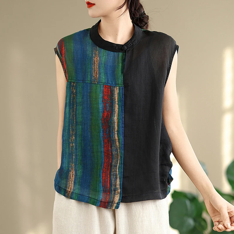 Retro Sleeveless Printed Shirt 2026 Summer Women Tops Casual Color Blocked Pullovers Blouse
Retro Sleeveless Printed Shirt 2026 Summer Women Tops Casual Color Blocked Pullovers Blouse