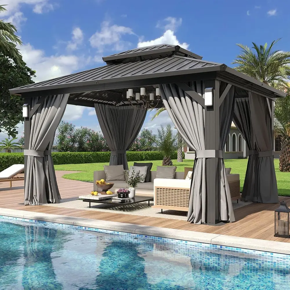 10'x12' Hardtop Gazebo with 4 LED Lights, Outdoor Gazebo with Galvanized Steel Double Roo, Patio Gazebo with Breathable Netting
10'x12' Hardtop Gazebo with 4 LED Lights, Outdoor Gazebo with Galvanized Steel Double Roo, Patio Gazebo with Breathable Netting