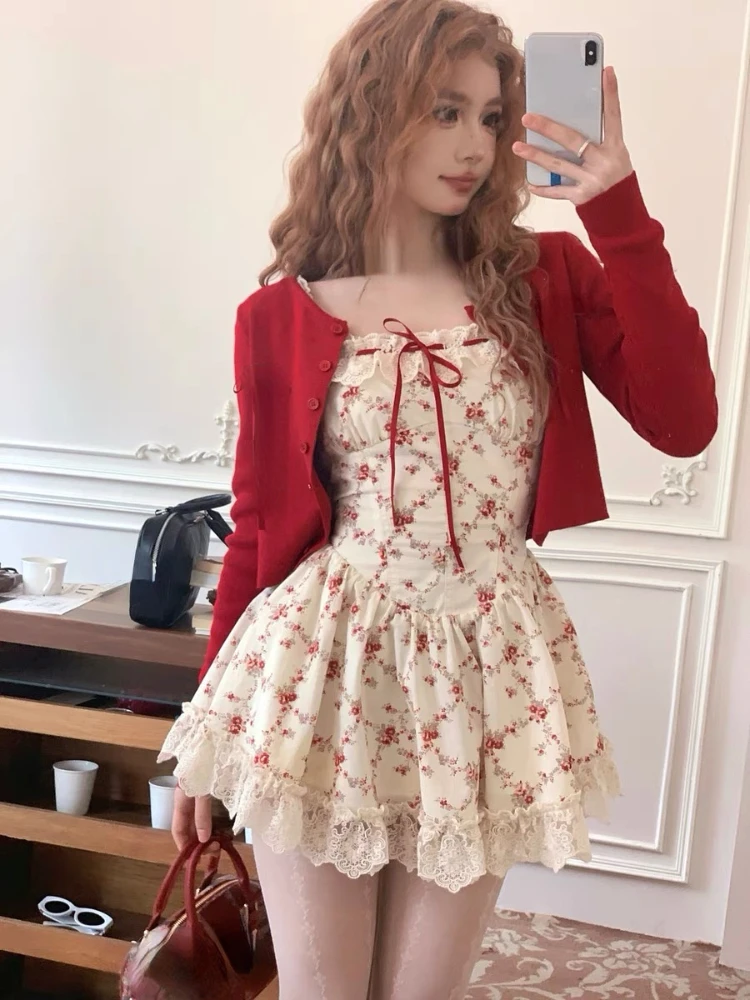 Summer Sweet Floral Dress Set Woman Casual Red Short Dress Cardigan Set Elegant Lace Y2k Mini Dress Beach Fashion Clothing Suit
Summer Sweet Floral Dress Set Woman Casual Red Short Dress Cardigan Set Elegant Lace Y2k Mini Dress Beach Fashion Clothing Suit