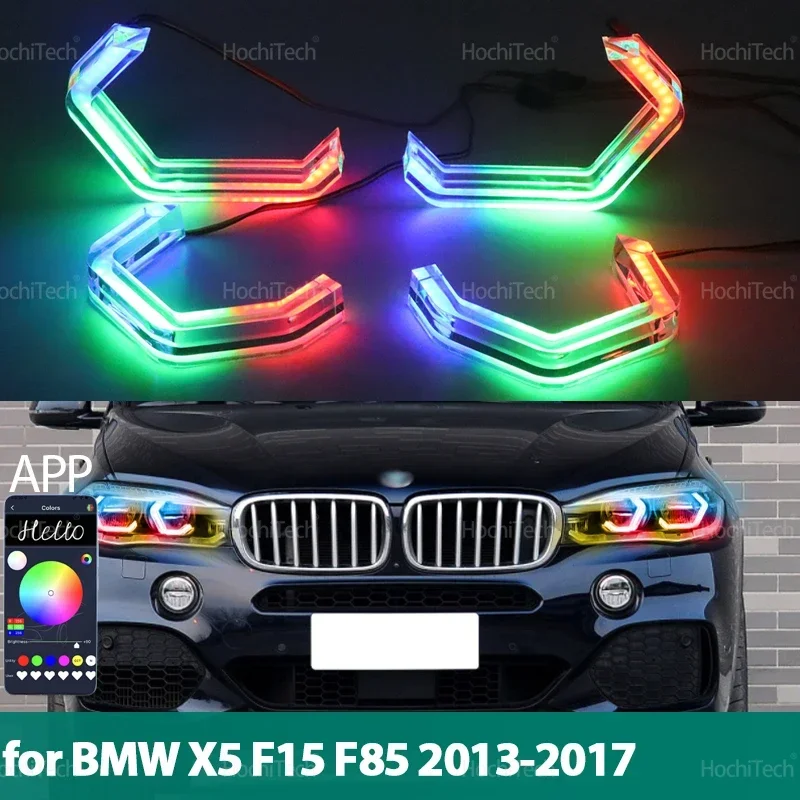 For BMW X5 F15 F85 2014-2018 M4 style LED Angel Eyes Kit Ring flashing RGB APP control Headlight Lamps with turn signal 
For BMW X5 F15 F85 2014-2018 M4 style LED Angel Eyes Kit Ring flashing RGB APP control Headlight Lamps with turn signal