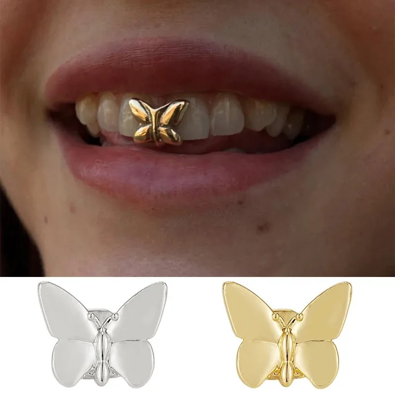 Glossy Butterfly Teeth Grillz Gold/Silver Color Single Tooth Cap for Women/Men Halloween Party Dental Grills Jewelry Accessory
Glossy Butterfly Teeth Grillz Gold/Silver Color Single Tooth Cap for Women/Men Halloween Party Dental Grills Jewelry Accessory