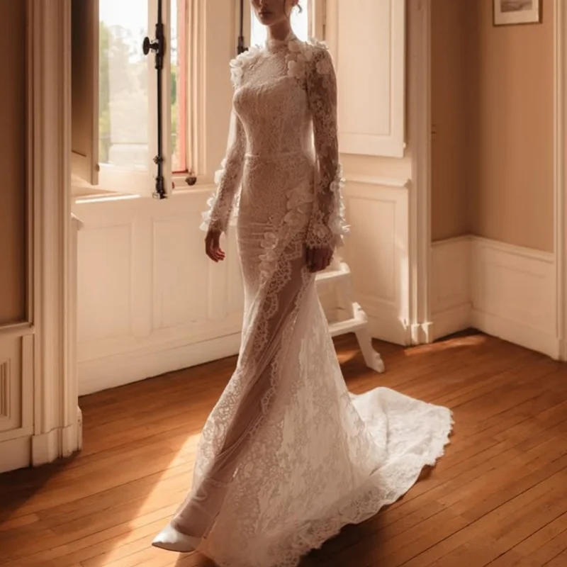Customized luxury satin ivory Ball Gown Royal Wedding Dresses 3D flower Sweetheart decal Fishtail Skirt Long tail Made Robe De
Customized luxury satin ivory Ball Gown Royal Wedding Dresses 3D flower Sweetheart decal Fishtail Skirt Long tail Made Robe De
