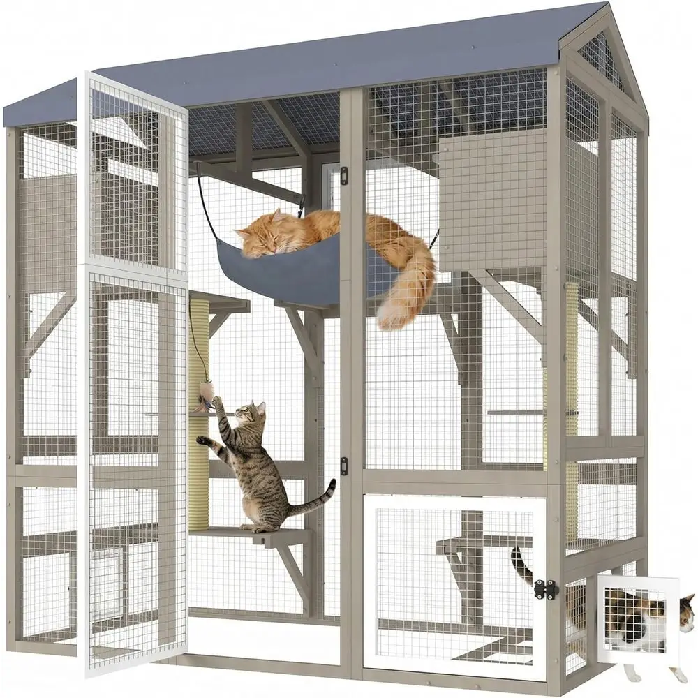 Outdoor Cat Enclosure for Large Cats: Wooden Patio with Resting Area, Waterproof, Jumping Platforms (66.5H)
Outdoor Cat Enclosure for Large Cats: Wooden Patio with Resting Area, Waterproof, Jumping Platforms (66.5H)