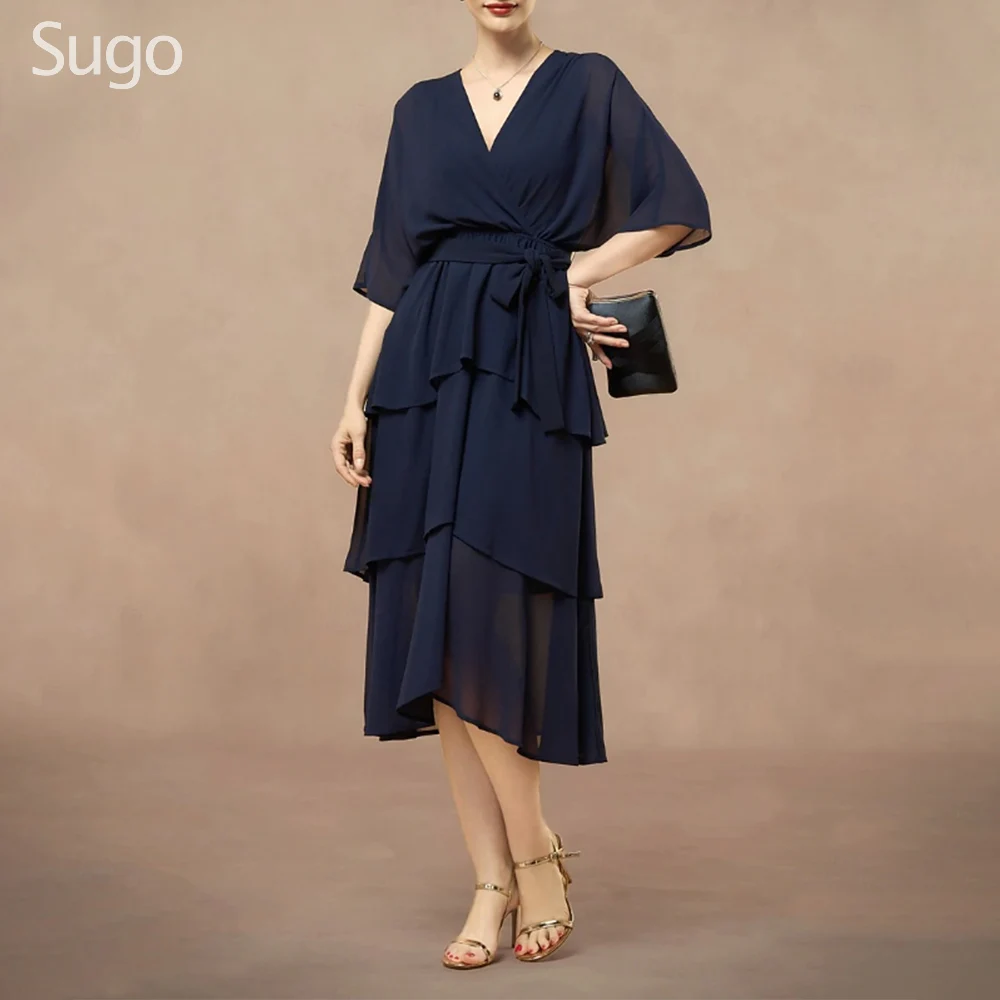 Customized Elegant Tiered Mother of the Bride Dresses Chiffon V-Neck Tea-Length A-Line Wedding Guest Party Groom Dress 2025
Customized Elegant Tiered Mother of the Bride Dresses Chiffon V-Neck Tea-Length A-Line Wedding Guest Party Groom Dress 2025