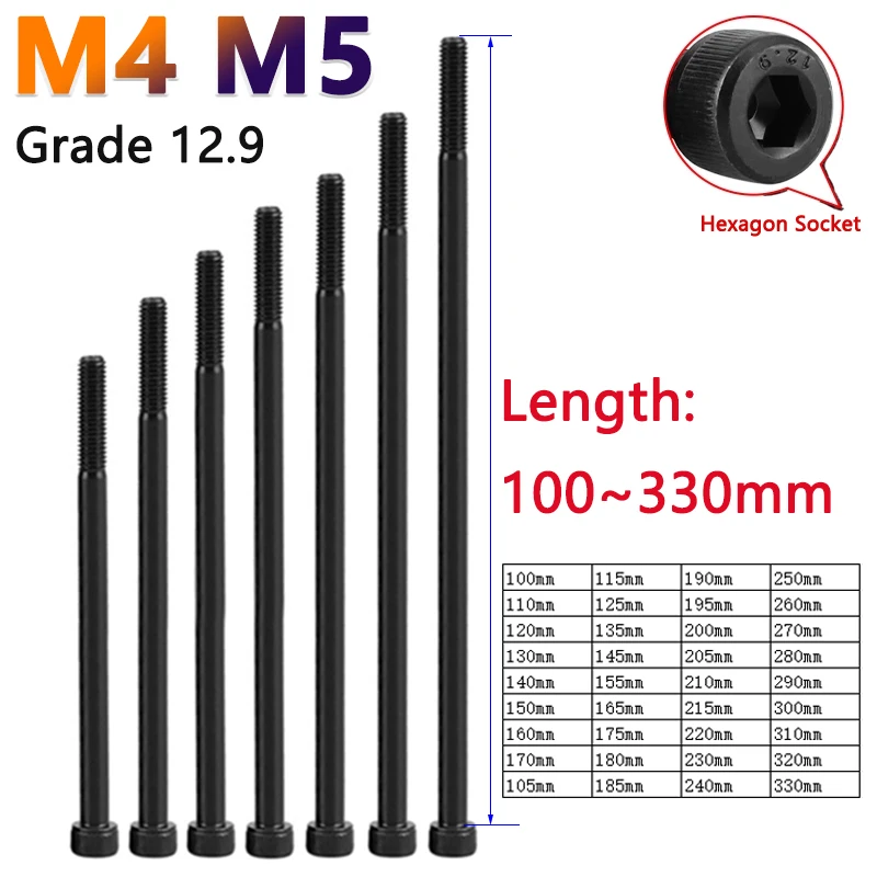 Grade 12.9 M4 M5 Black Hexagon Hex Socket Head Cap Allen Bolt Screw Over Ultra Long 100 110 115-330mm Half Thread Carbon Steel
Grade 12.9 M4 M5 Black Hexagon Hex Socket Head Cap Allen Bolt Screw Over Ultra Long 100 110 115-330mm Half Thread Carbon Steel