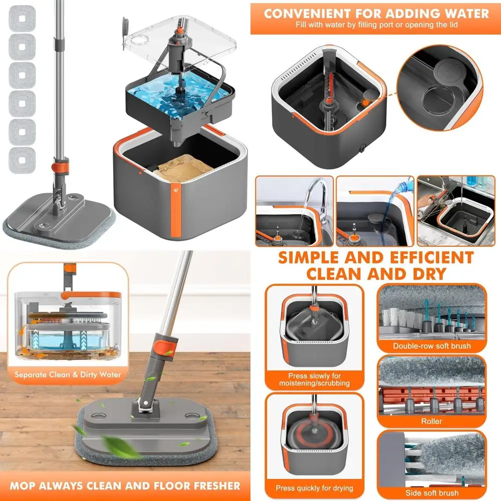 Microfiber Foldable Square Mop Head with Self-Separating Clean and Dirty Water System, Upgraded Standing Mop Bucket Set
Microfiber Foldable Square Mop Head with Self-Separating Clean and Dirty Water System, Upgraded Standing Mop Bucket Set