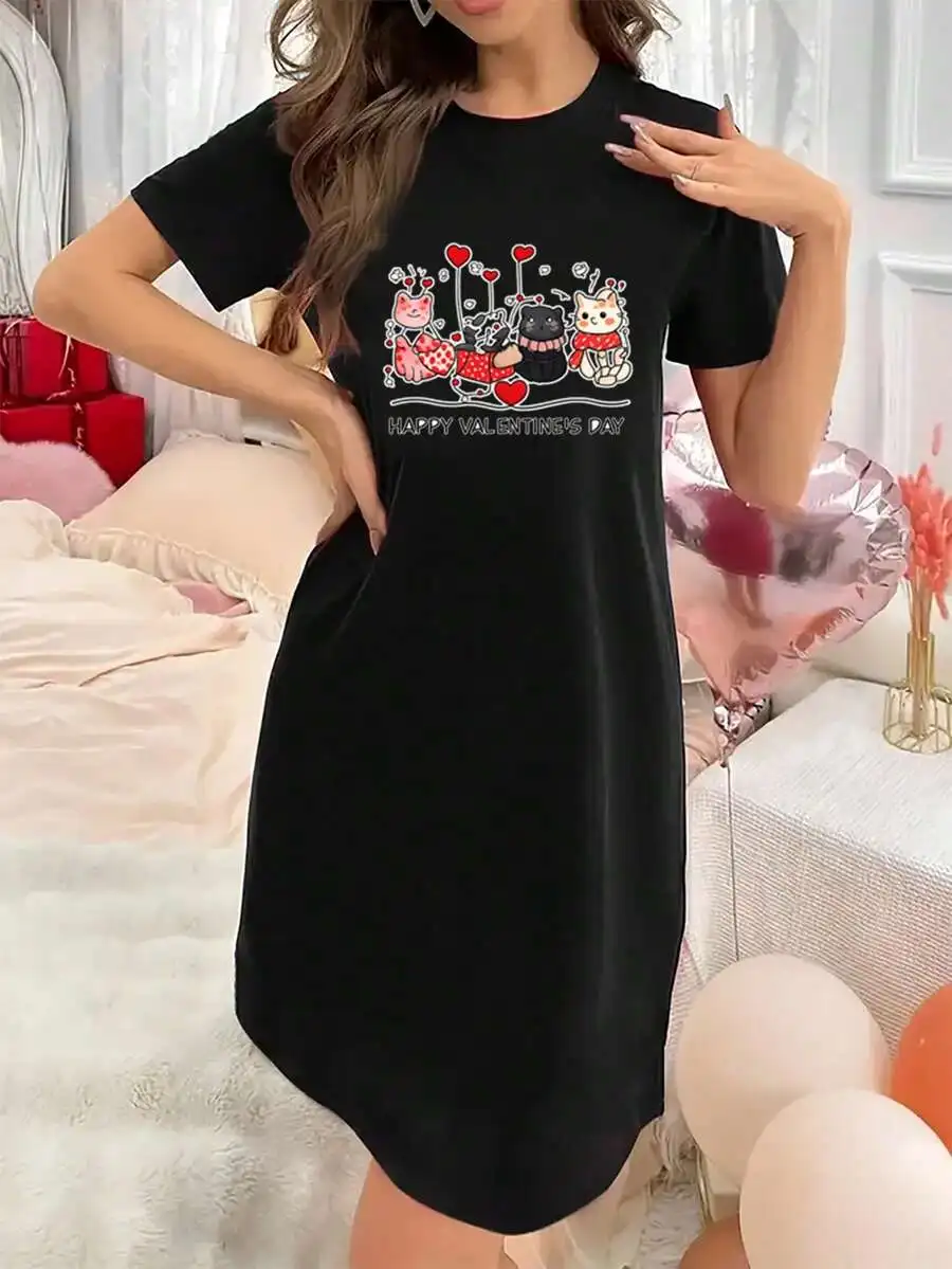 Womens Black Valentines Day Print T-Shirt Nightgown Loungewear
Womens Black Valentines Day Print T-Shirt Nightgown Loungewear
