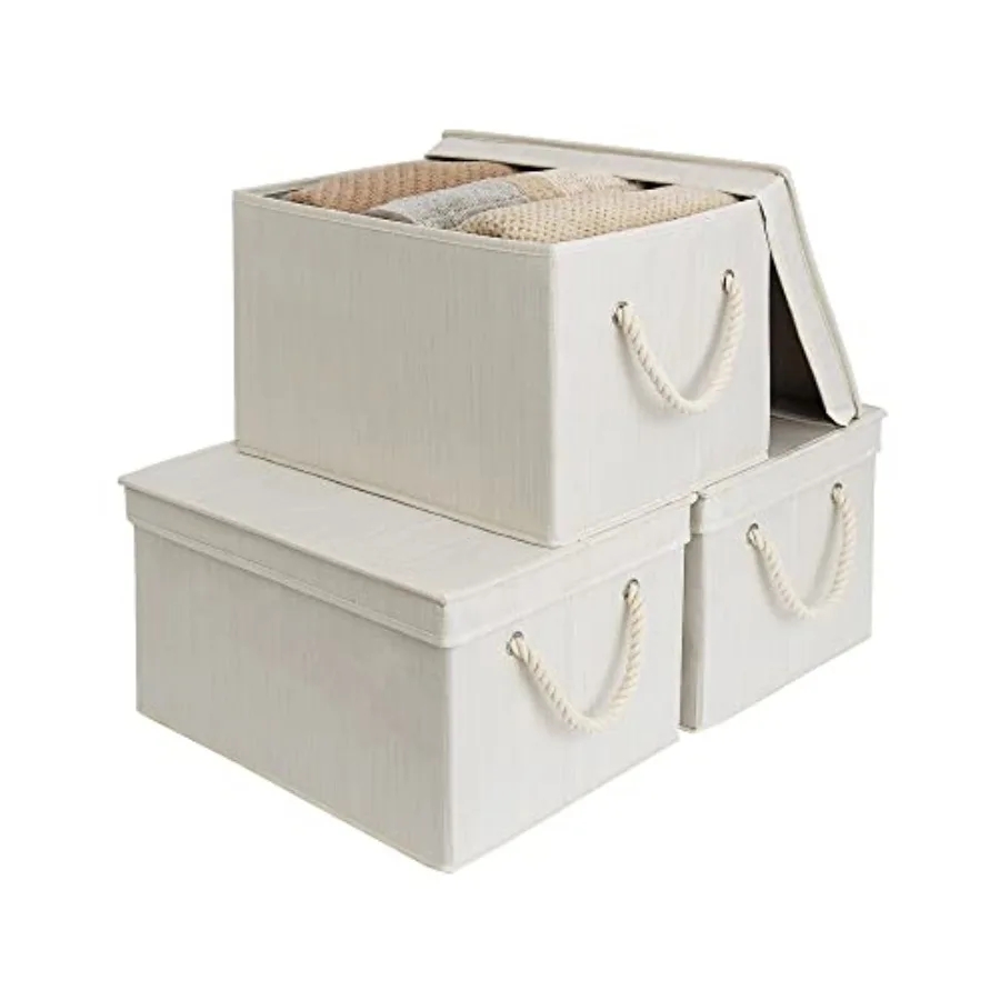Storage Bins with Lids, Decorative Storage Boxes with Soft Rope Handles, Foldable Stackable Storage Baskets for Closet, Shelves
Storage Bins with Lids, Decorative Storage Boxes with Soft Rope Handles, Foldable Stackable Storage Baskets for Closet, Shelves