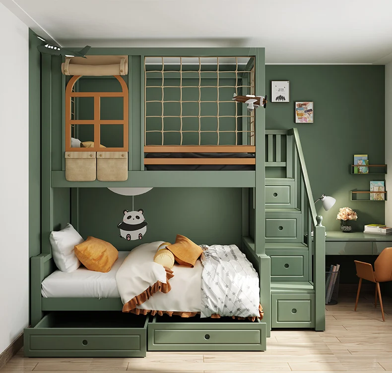 Bunk Bed Children's Bedroom Furniture Modern Toddler Storage Wooden Children's Bunk Bed with Slide
Bunk Bed Children's Bedroom Furniture Modern Toddler Storage Wooden Children's Bunk Bed with Slide