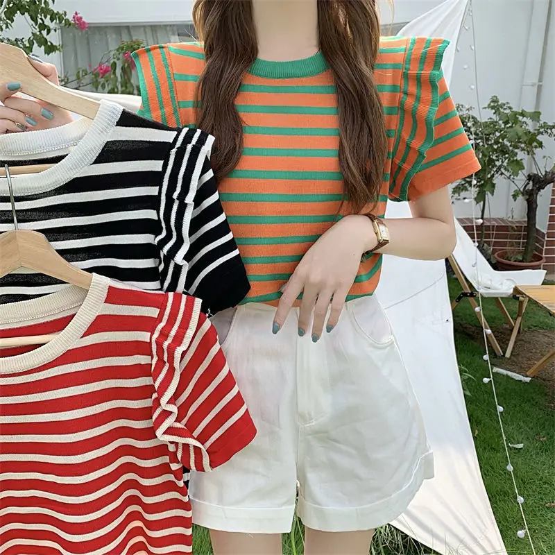 Fashionable Striped Women's Short Sleeve round Neck Top Design Sensation Little Audience Summer 2025 New Arrival Easy Wear
Fashionable Striped Women's Short Sleeve round Neck Top Design Sensation Little Audience Summer 2025 New Arrival Easy Wear