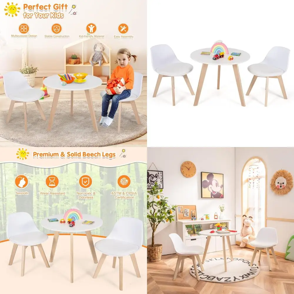 Wooden 3-Piece Activity Table and Chair Set with Padded Seats for Arts, Crafts, and Playroom Use
Wooden 3-Piece Activity Table and Chair Set with Padded Seats for Arts, Crafts, and Playroom Use