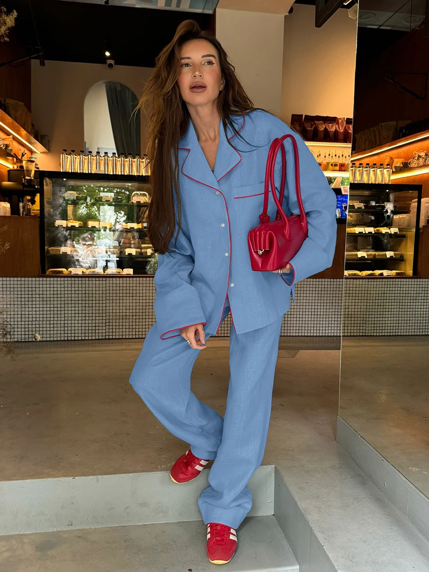 Marthaqiqi Cotton Ladies Nightwear Suit Long Sleeve Nightgowns Turn-Down Collar Pajamas Pants Winter Casual Female Sleepwear Set
Marthaqiqi Cotton Ladies Nightwear Suit Long Sleeve Nightgowns Turn-Down Collar Pajamas Pants Winter Casual Female Sleepwear Set